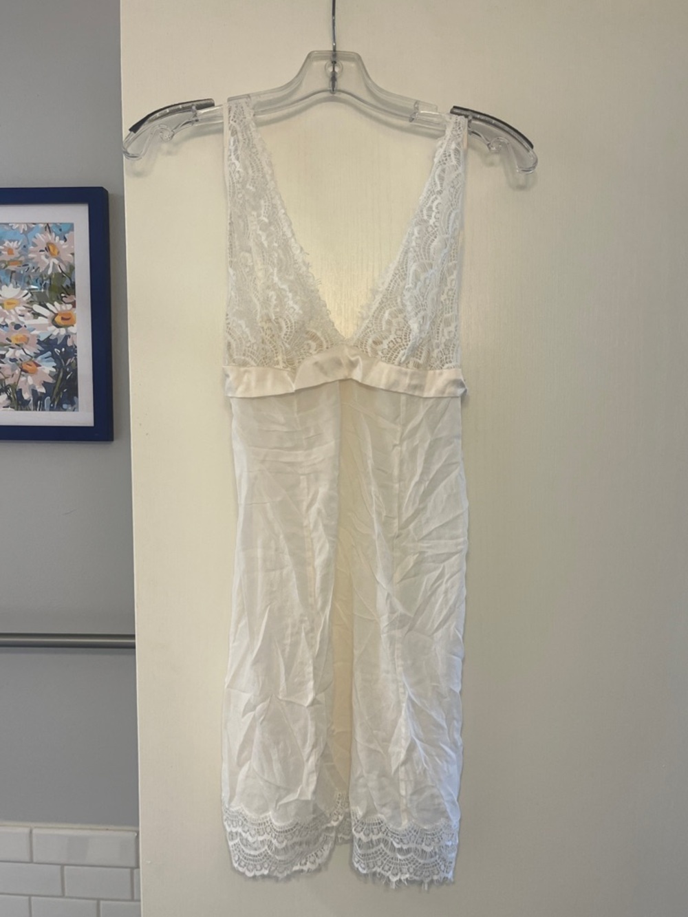 Mimi Holiday White Silk and Lace Negligee, Lingerie Bridal Size medium